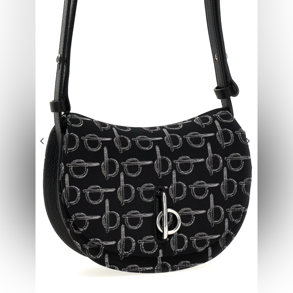 NEW $1750 Burberry Black and Gray Shoulder Bag rocking horse silver hardware